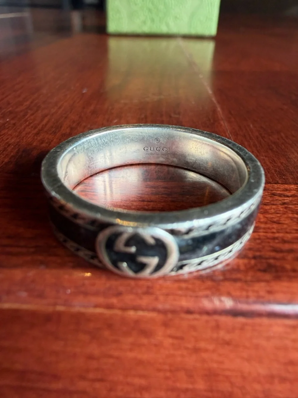Gucci Silver Double G Engraved Band Ring